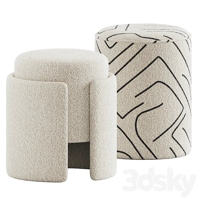 Lambhair Ottoman & Renwill Rachelle Stools 3ds Max