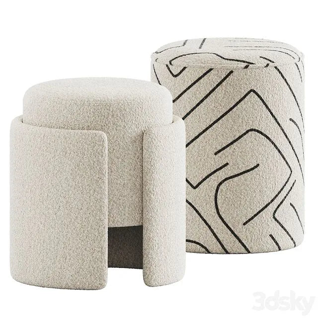 Lambhair Ottoman & Renwill Rachelle Stools 3dsMax Model