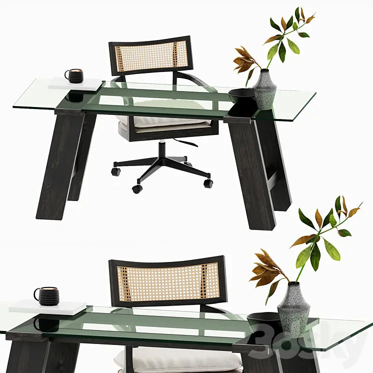 Libby Cane Desk Chair and Madison Glass table 3DSMAX Model