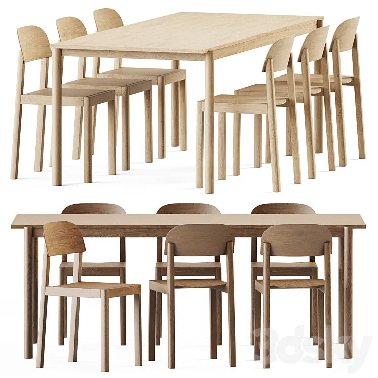 Linear Wood Table and Wooden Workshop Chairs by Muuto 3DSMAX Model