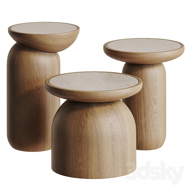 Mezcalitos Set Contemporary White Oak Limestone Side Table by SinCa Design 3DSMAX Model