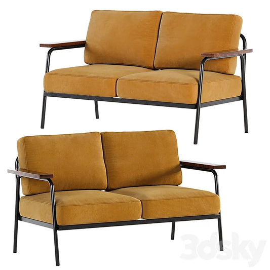 Mid Century Modern Loveseat with 2 Pillows Back and Square Arms 3DSMAX Model