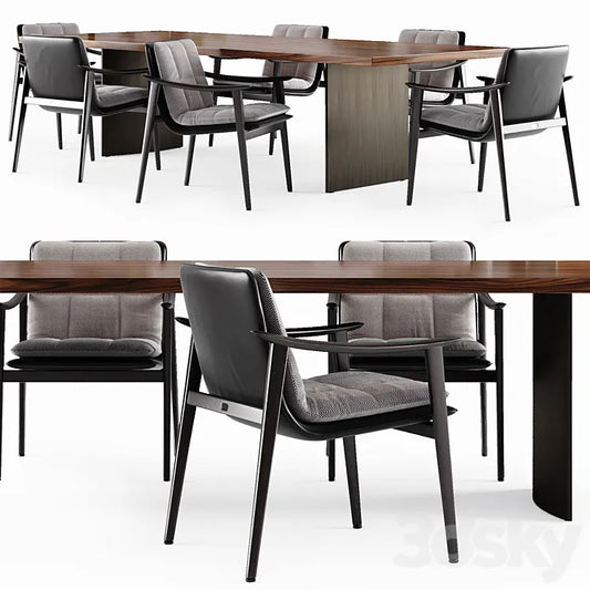 Minotti LINHA table and FYNN SADDLE HIDE Chair 3DSMAX Model