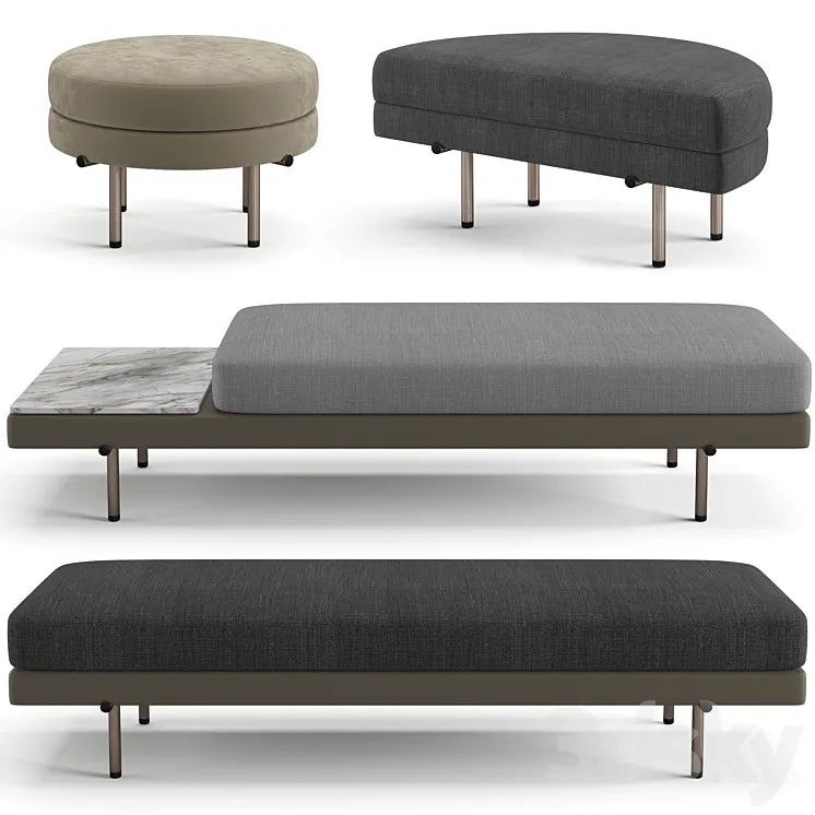 Minotti Torii bench ottoman set 3DSMAX Model