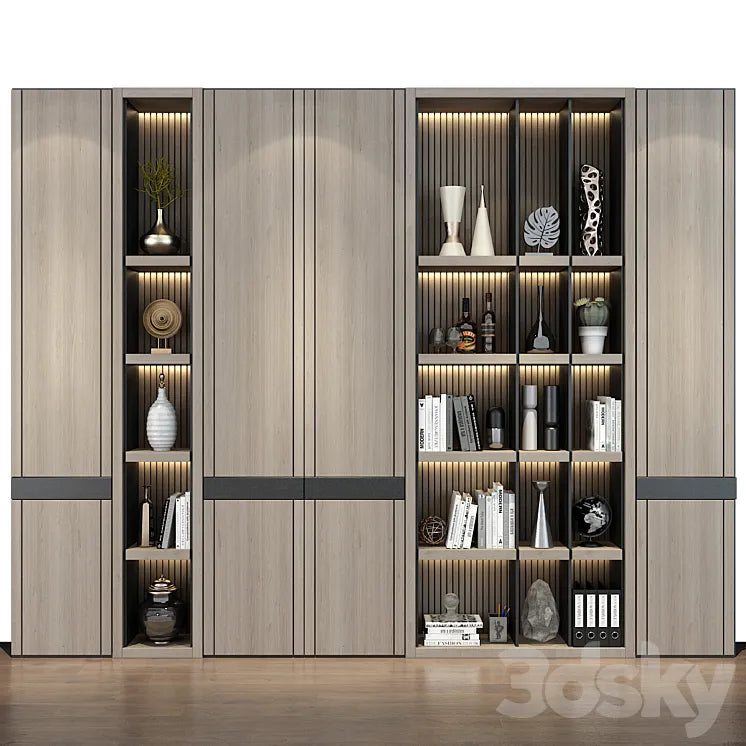 Modern luxury wooden bookshelf GHS-2358 3DSMAX Model