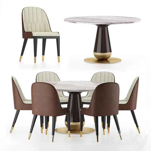 Modern mid century beige leather dining chair & Versace Vasmara Dining Table 3DSMAX Model