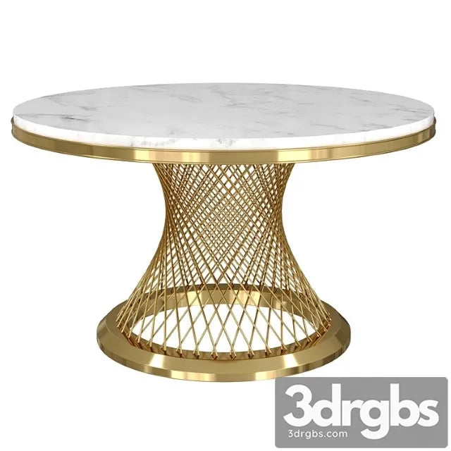 Modern Round Dining Table Stainless Steel Sintered Stone Plinth Tabletop Golden 3D Model Free