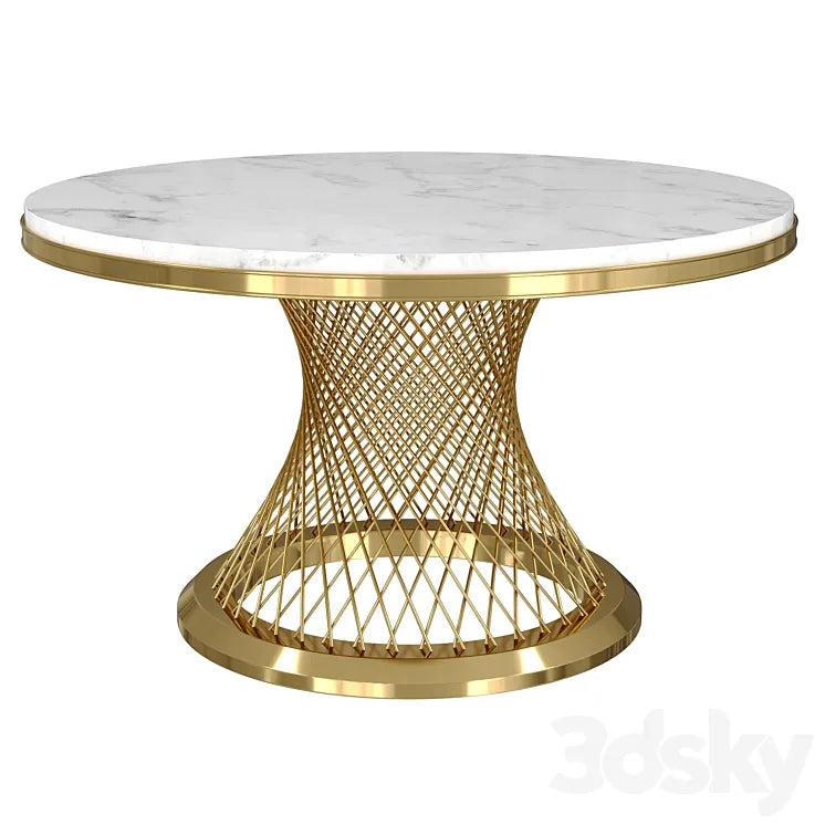 Modern Round Dining Table Stainless Steel Sintered Stone Plinth Tabletop Golden 3DSMAX Model