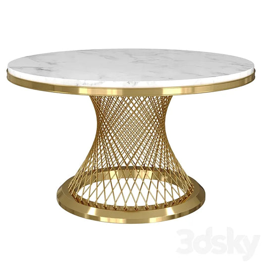 Modern Round Dining Table Stainless Steel Sintered Stone Plinth Tabletop Golden 3DSMAX Model