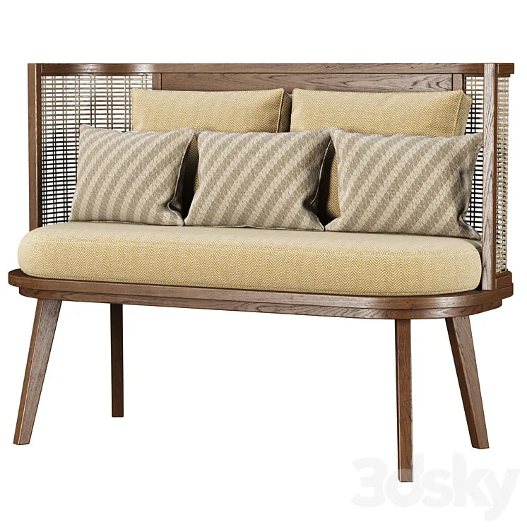 Noa wooden rattan restaurant loveseat NR52 by Bpoint Design / Rattan restaurant sofa 3DSMAX Model