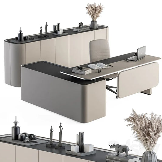 Office Furniture Cream Boss Desk - Manager Set Table 41 3DSMAX Model