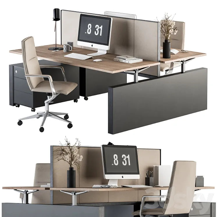 Office Furniture - employee Set Cream and Black 36 3DSMAX Model