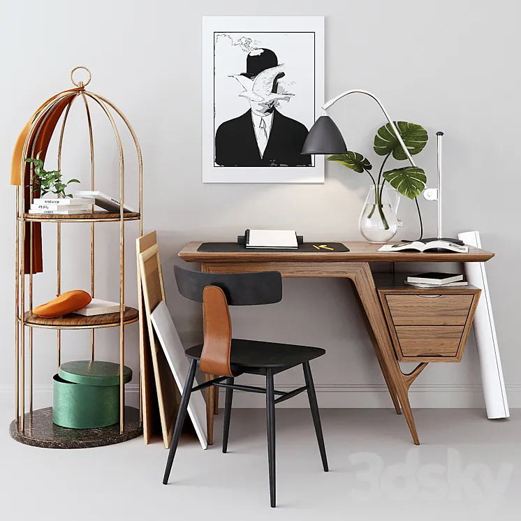Office set with desk Idenontal 3DSMAX Model