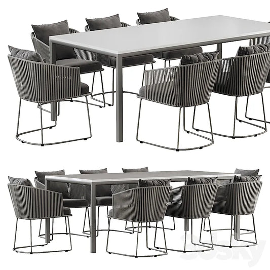 Outdoor Dining Set with Tempered Glass Top Table and Rope Woven Chairs 3DSMAX Model