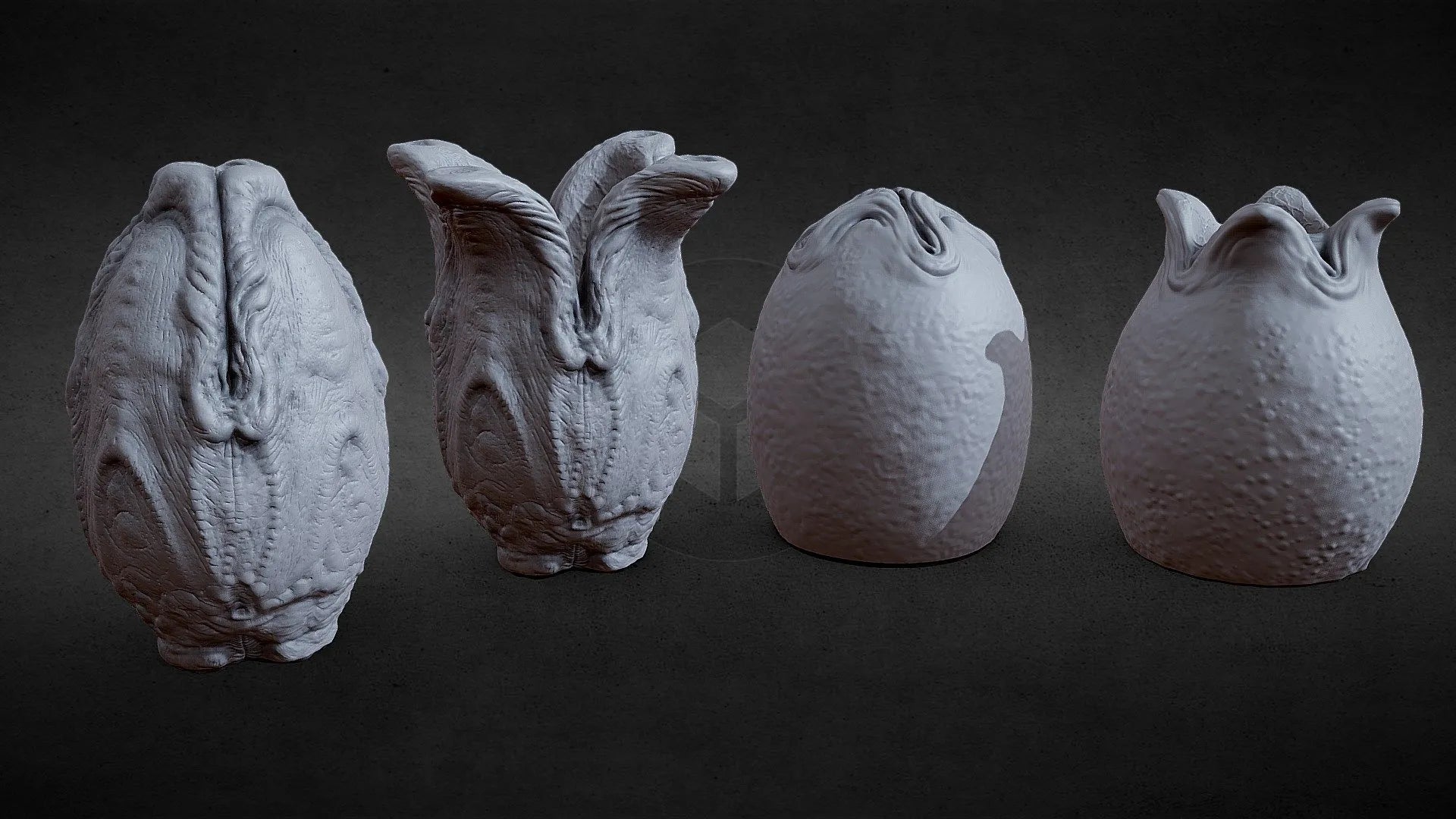 PBR Game 3D Models - 3Dprntbl Alien 1979 Covenant Closed And Open Egg