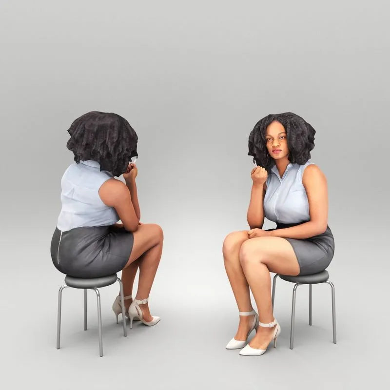 PBR Game 3D Models - African woman in office attire with pen 400