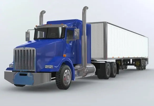 PBR Game 3D Models - American Classic Semi Truck With Trailer Lo Poly