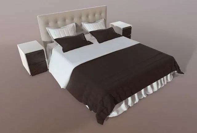 PBR Game 3D Models - Double bed with nightstands