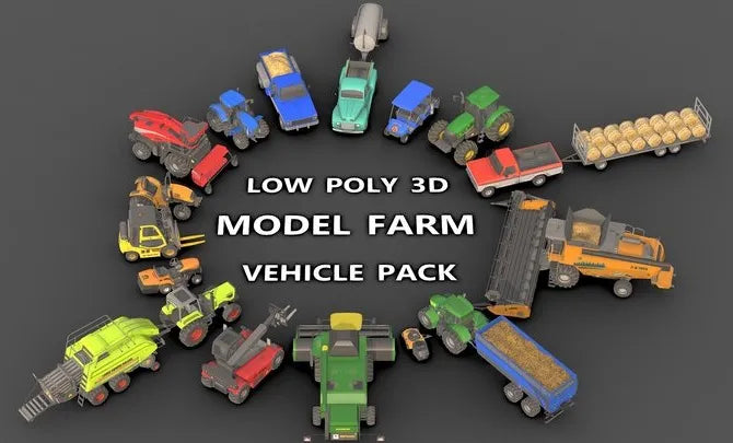 PBR Game 3D Models - Farm Vehicle Pack 1