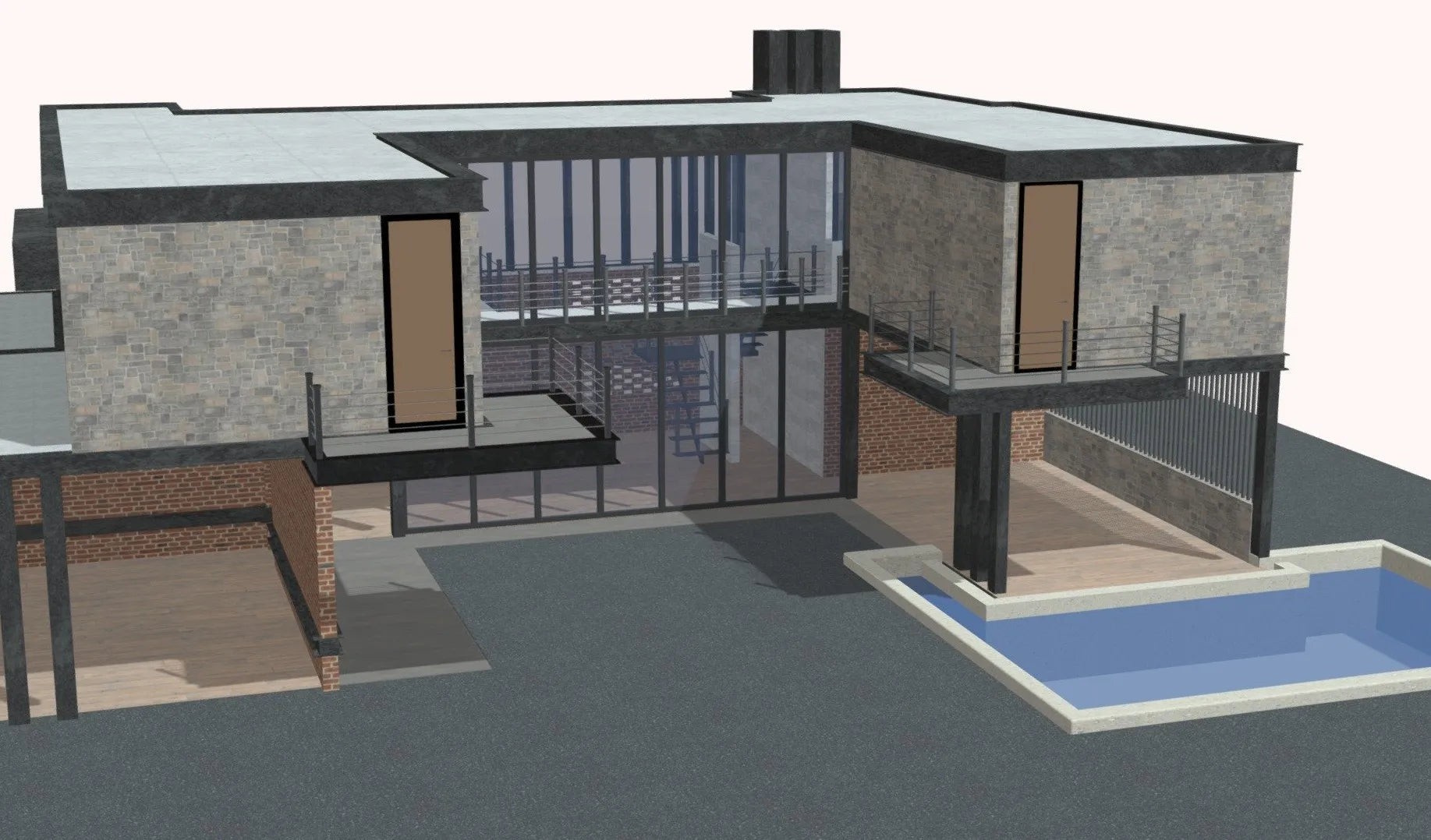 PBR Game 3D Models - Modern Luxury Villa House Building With Pool