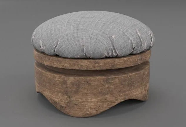 PBR Game 3D Models - Old Wooden Chair-Ottoman