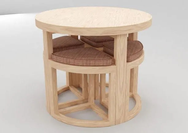 PBR Game 3D Models - Round Wood Table and Chair Set