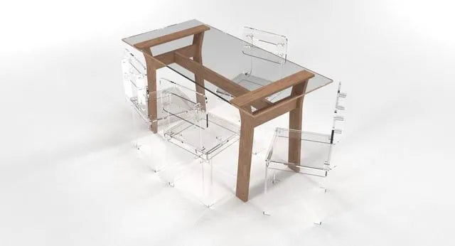 PBR Game 3D Models - Transparent Dining Table Set