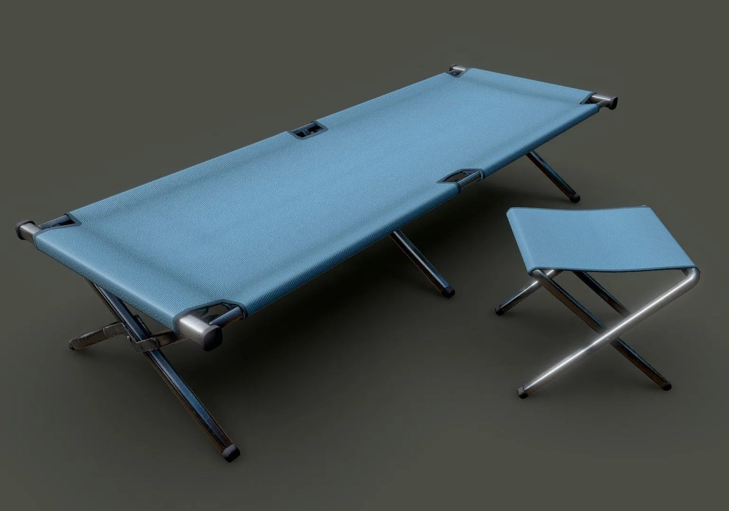 PBR Game 3D Models - Velbed Folding Chair And Bed Lowpoly Game Asset