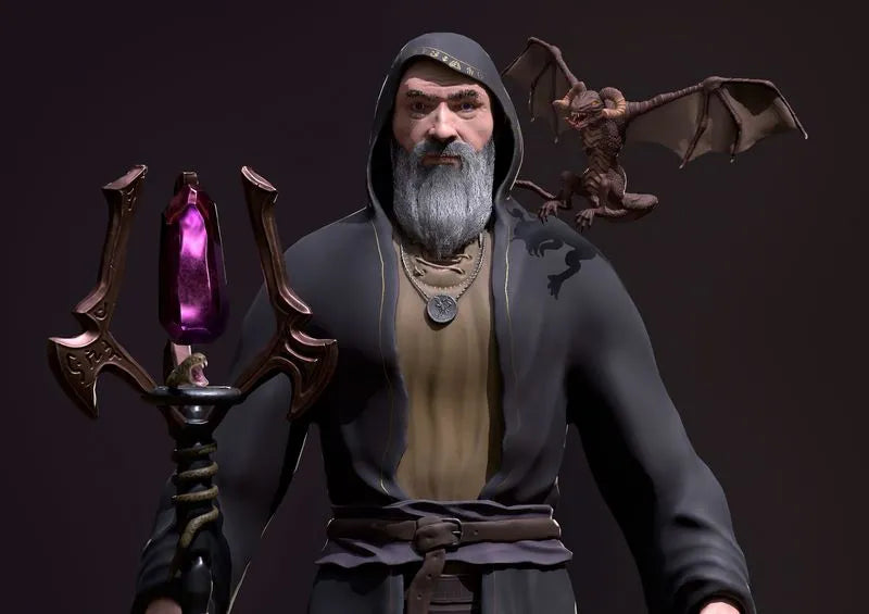 PBR Game 3D Models - Wizard with Dragon