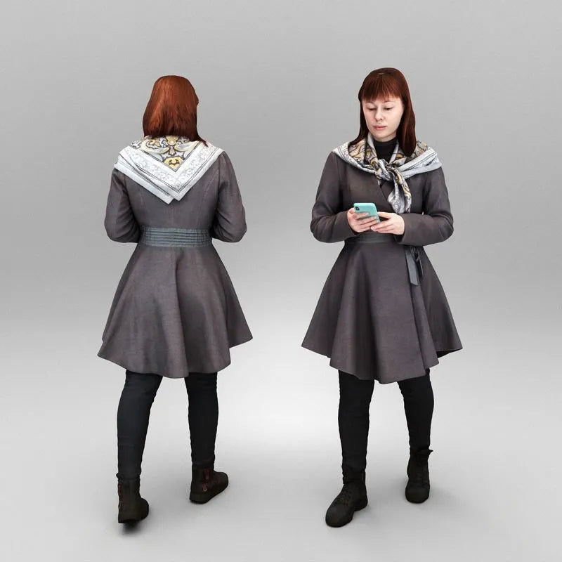 PBR Game 3D Models - Woman in coat using smartphone 428