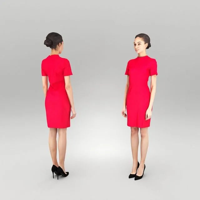 PBR Game 3D Models - Woman in red dress 377