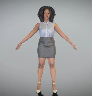 PBR Game 3D Models - Woman In Shirt And Leather Skirt In A Pose 281