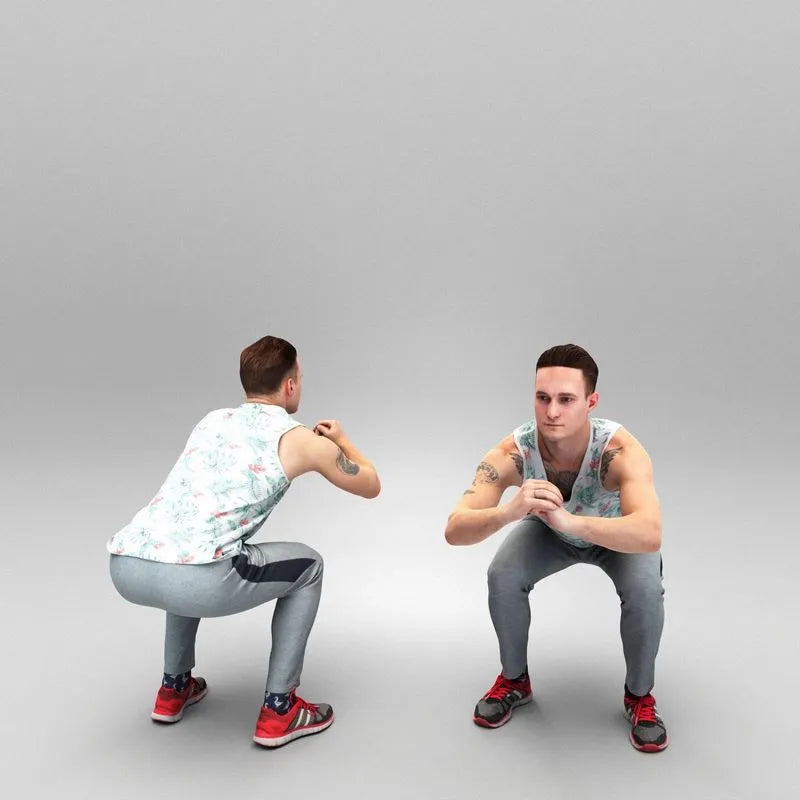PBR Game 3D Models - Young man doing squats 393