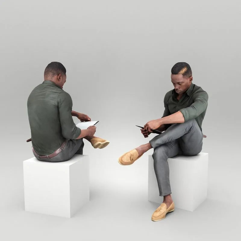 PBR Game 3D Models - Young man sitting and reading 394