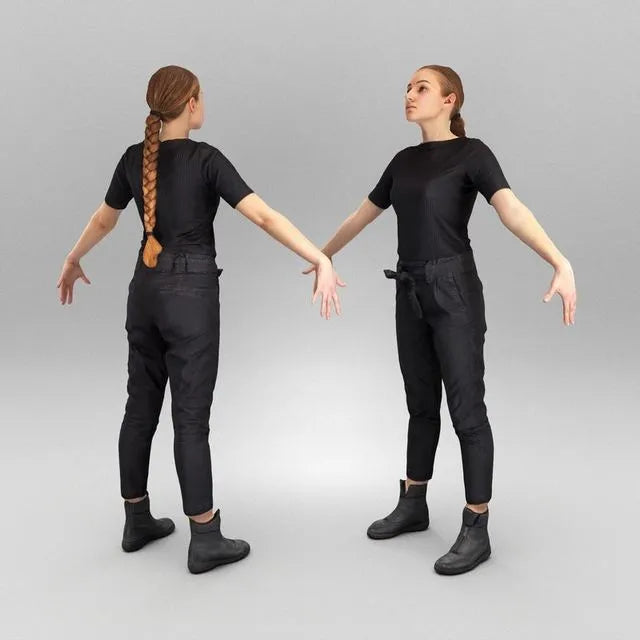 PBR Game 3D Models - Young woman in casual clothes ready for animation 445