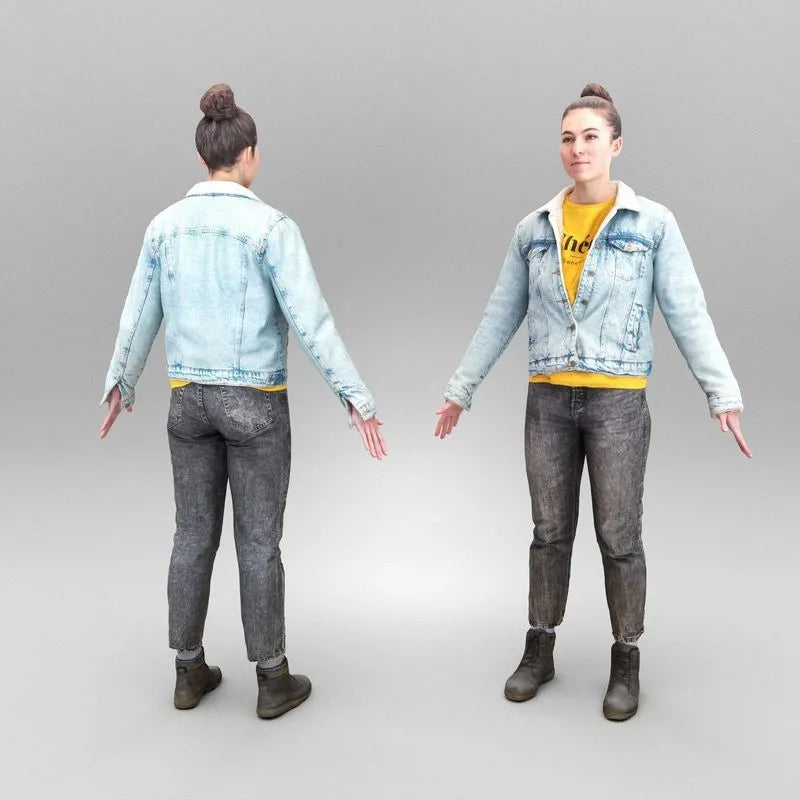 PBR Game 3D Models - Young woman in denim ready for animation 365