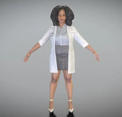 PBR Game 3D Models - Young Woman In Lab Gown In A Pose 288