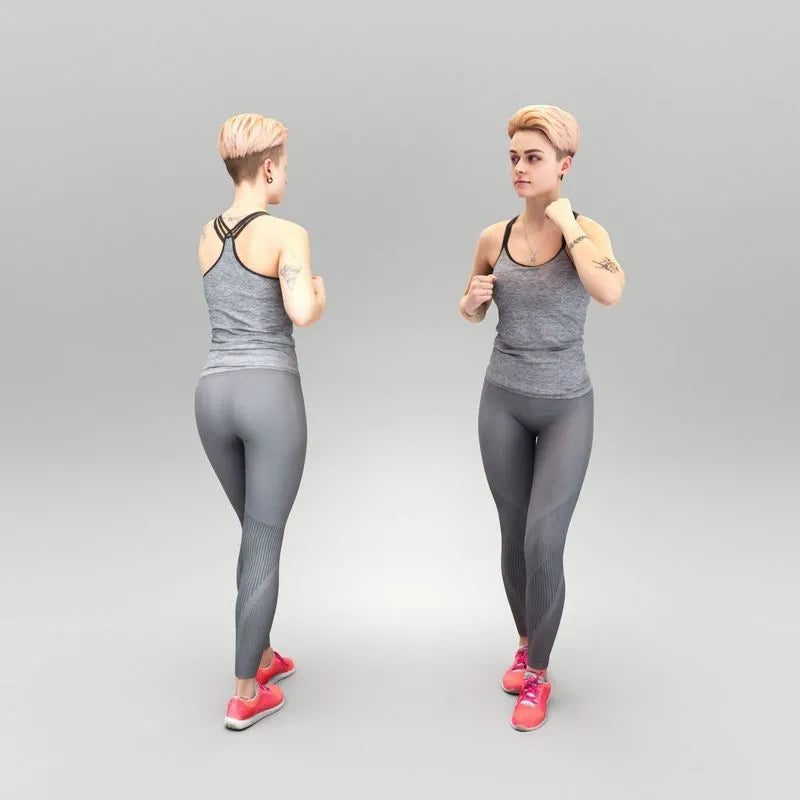 PBR Game 3D Models - Young woman with tattoo in gray sportswear 437