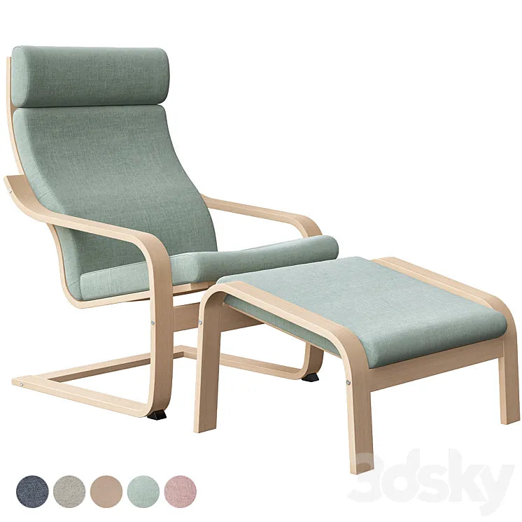 Poäng Chair with Stool Ikea 3DSMAX Model