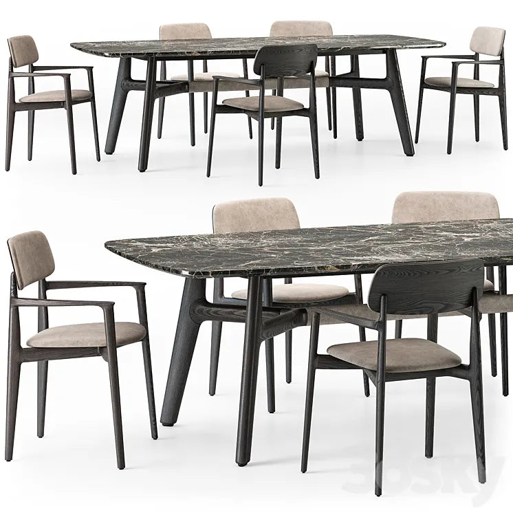 Poliform Curve dining table armchair set 3DSMAX Model