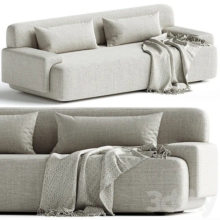 Popus Editions Lena 3 Seater Sofa in Egg Shell Off-White Como Velvet Fabric 3DSMAX Model