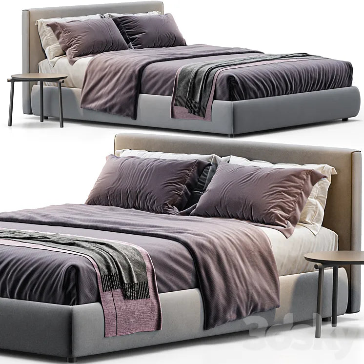 Queen bed upholstered Bolzan Letti 3DSMAX Model