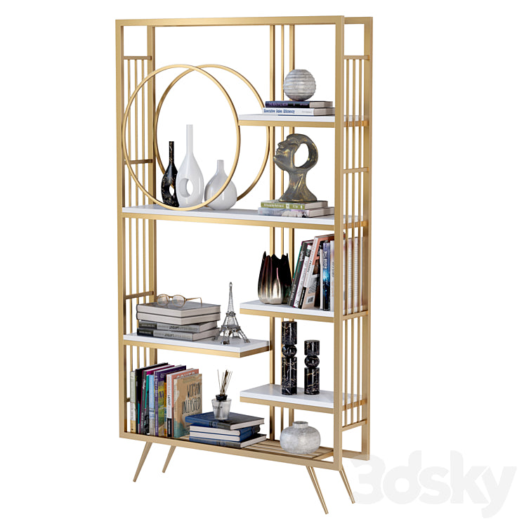 Rack with decor books and figurines 3DS Max Model
