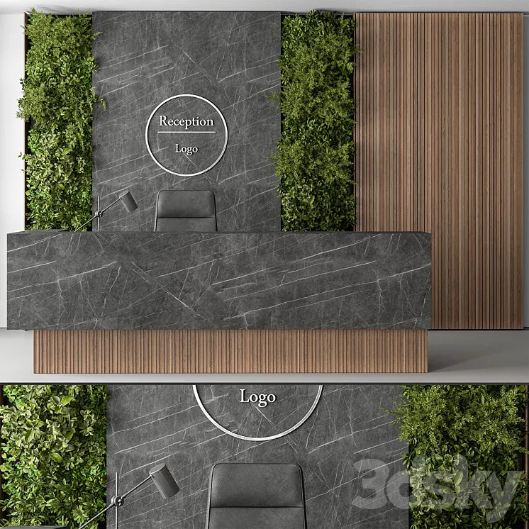 Reception Desk and Wall Decor with vertical Garden - Office Set 307 3DSMAX Model