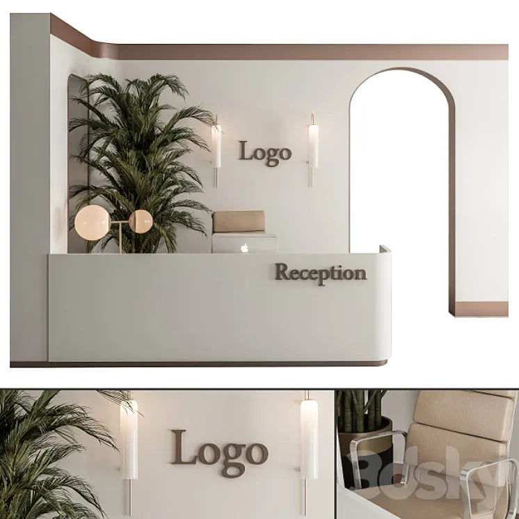 Reception Desk and Wall Decoration - Office Set 239 3DSMAX Model
