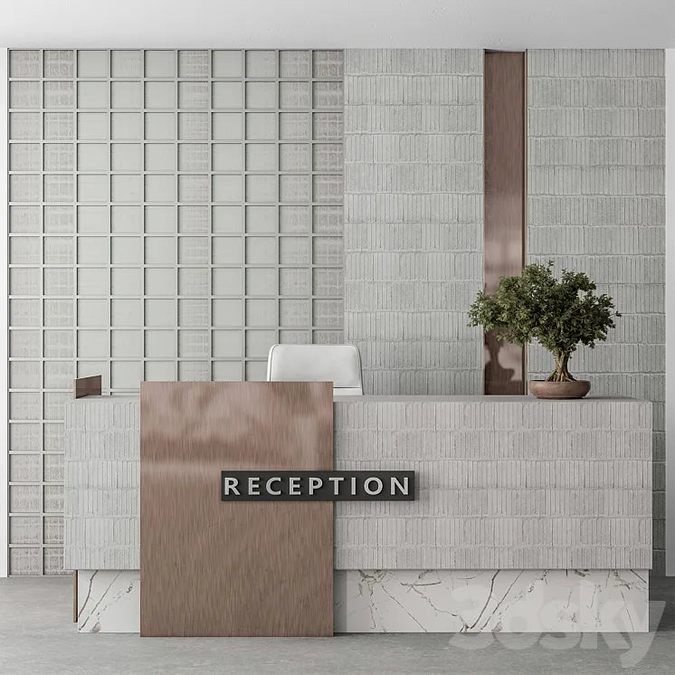Reception Desk and Wall Decoration - Office Set 306 3DSMAX Model