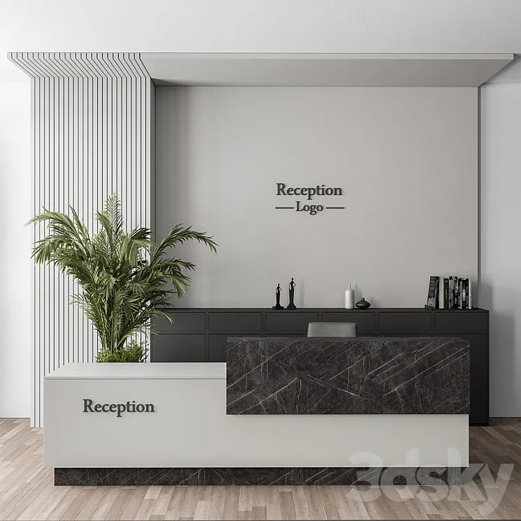 Reception Desk and Wall Decoration - Office Set 311 3DSMAX Model