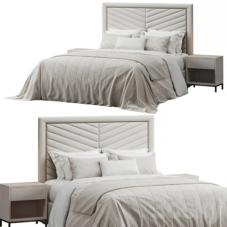 Rhys Dovetail Tufted Nailhead Headboard Bed 3DSMAX Model