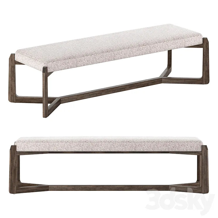 Roe Mid Century Modern Gray Performance Upholstered Wood Bench 3DSMAX Model