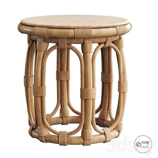 Round Natural Rattan Accent Table 3DSMAX Model